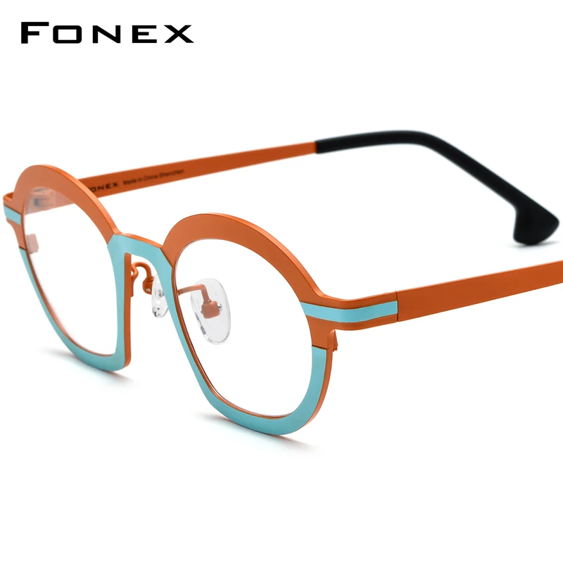 

FONEX Pure Titanium Glasses Frame Women 2024 New Fashion Cat Eye Eyeglasses Men Retro Vintage Eyewear F85828