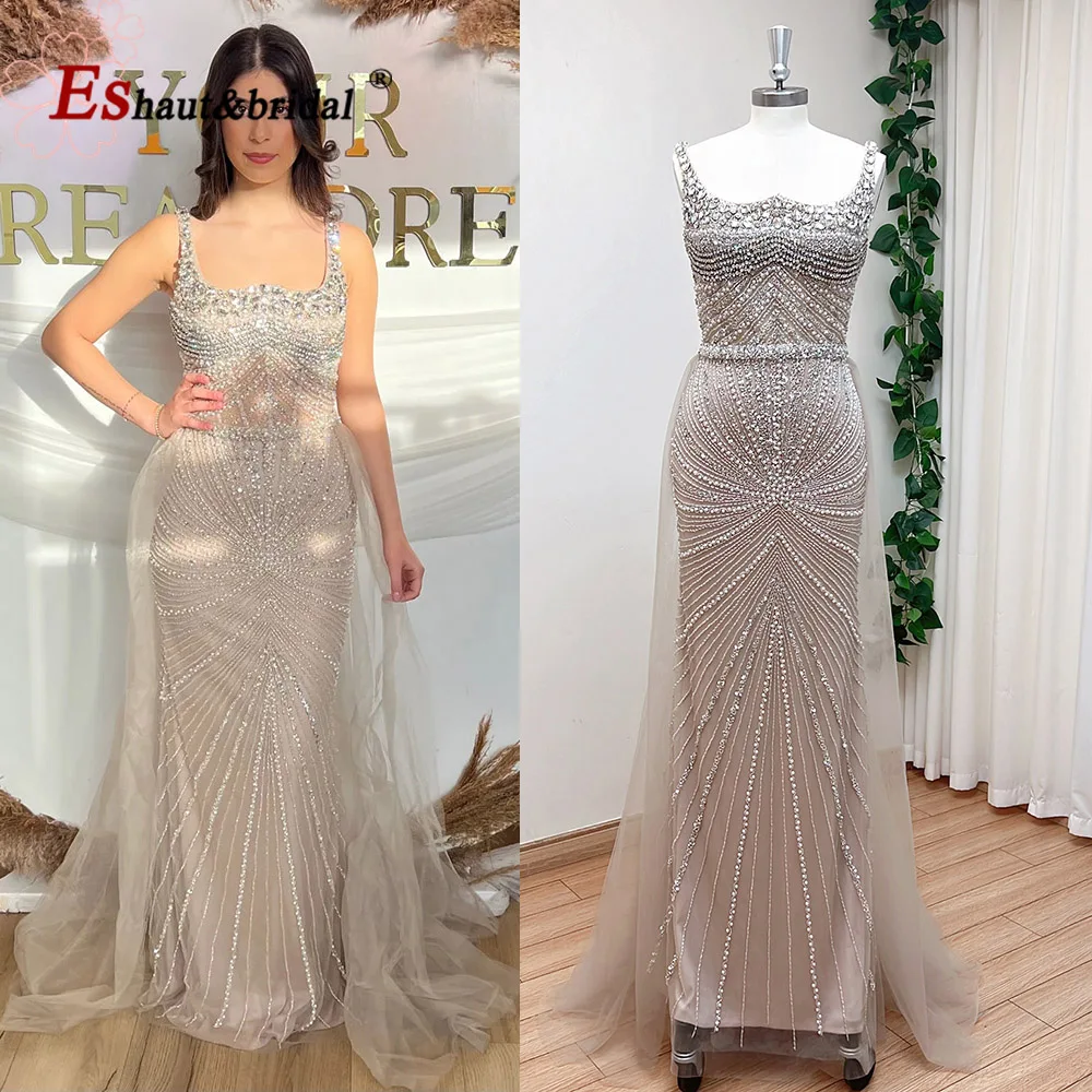 

Luxury Crystals Mermaid Evening Dress for Women with Detachable Skirt 2026 Pearl Long Formal Prom Wedding Party Gown Customized