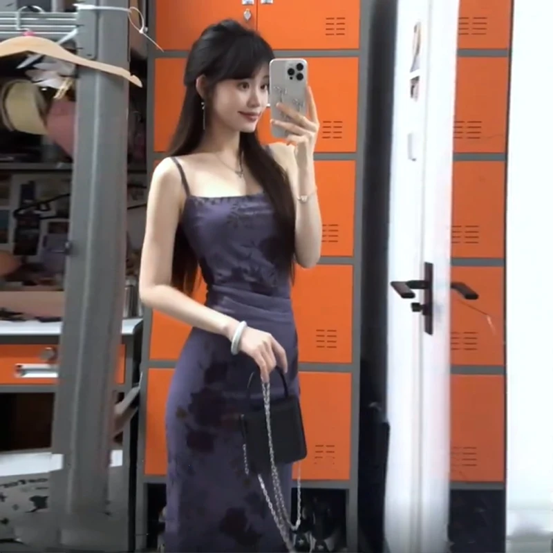 Ele Long Floral Print ter Dr Purple Bal Me Skirt Slim Fit Women's Summer Faion Casual Svel Gown