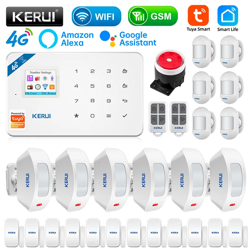 

KERUI W184 Tuya Security Protection Smart Home GSM 4G WIFI Alarms Anti Theft Security Alarm System Kit Sensor 6 Languages Garage