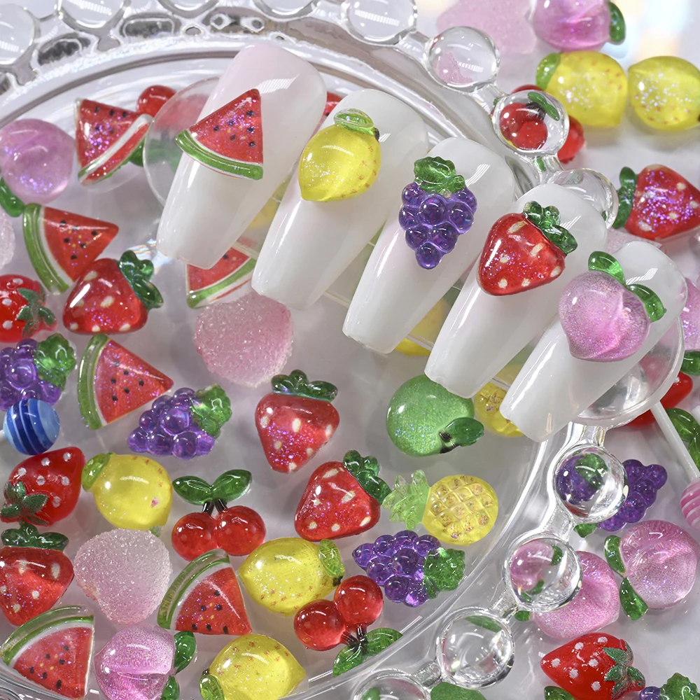 12 grilles 3D sucette dessin animé fruits Nail Art strass Flatback résine fraise raisin ongles breloques bijoux à bricoler soi-même gemmes décoration
