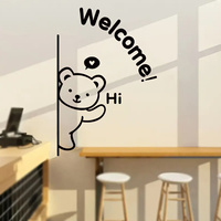 Cartoon Cute Bear Welcome Wall Stickers Removable for Bedroom Living Room Nursery Car Window Store Decoration Wall Decals
