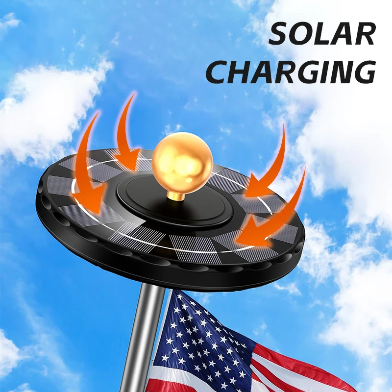 Solar Powered LED Flagpole Lamp Top Bright Night Camping Light for Garden IP65 Rated