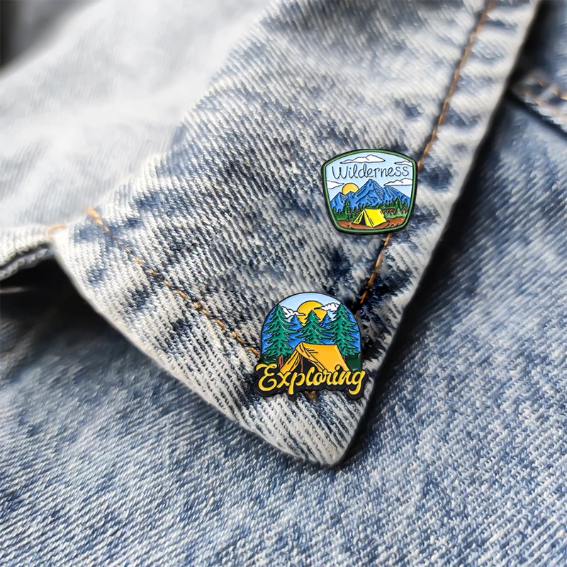 Valley Camping Collection Hard Enamel Pins Nature Forest Exploring Wilderness Brooches Wholesale