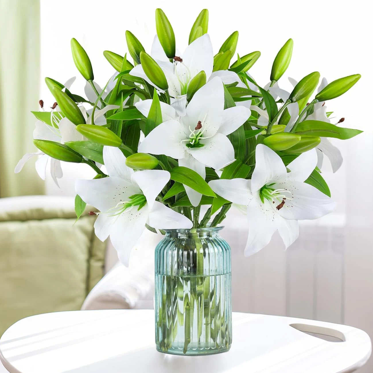 Yannew 6pcs Artificial Lily Flowers White Fake Silk Tiger Lily for Summer White Wedding Decor Table Centerpiece Home Decoration