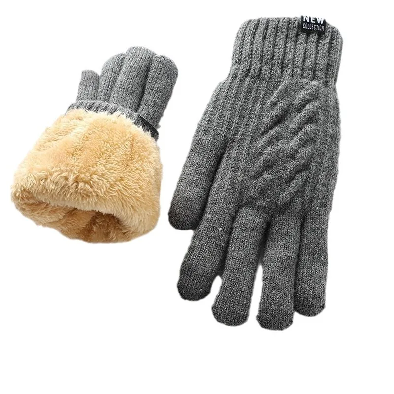 Neue warme Vollfinger-Handschuhe für Herren, Winter-Touchscreen, plus Fleece-Handschuhe, dick gestrickte Fahrradhandschuhe für Herren