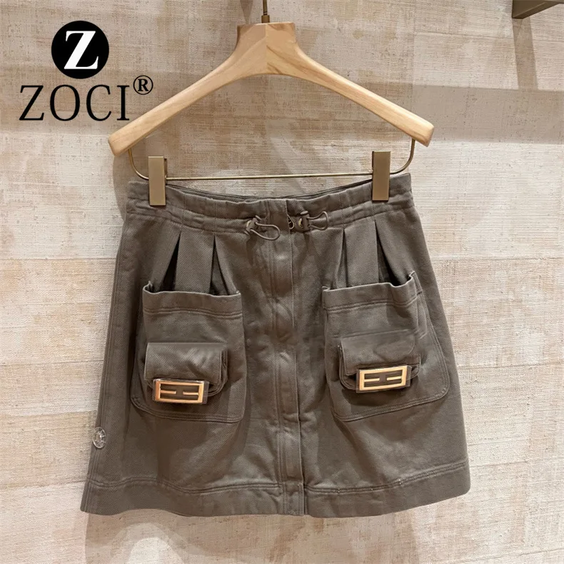 

[ZOCI] New Drawstring Workwear Style Half Length Splicing Girl A-line Versatile Short Skirt