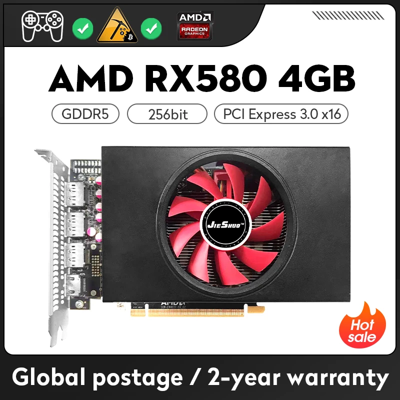 

JIESHUO Graphics card RX580 2304SP 4GB 14nm AMD Video card GDDR5 256BIT gpu rx 580 4g tarjeta grafica pc gaming office 580 rx