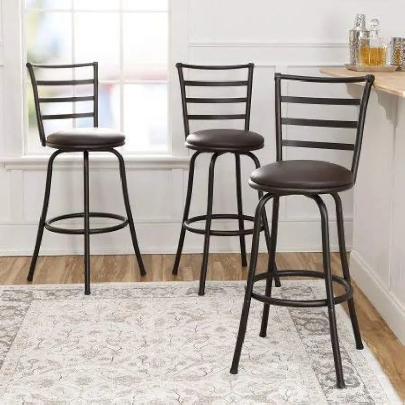 Mainstays Adjustable-Height Swivel Barstool, Hammered Bronze Finish, Set of 3 -