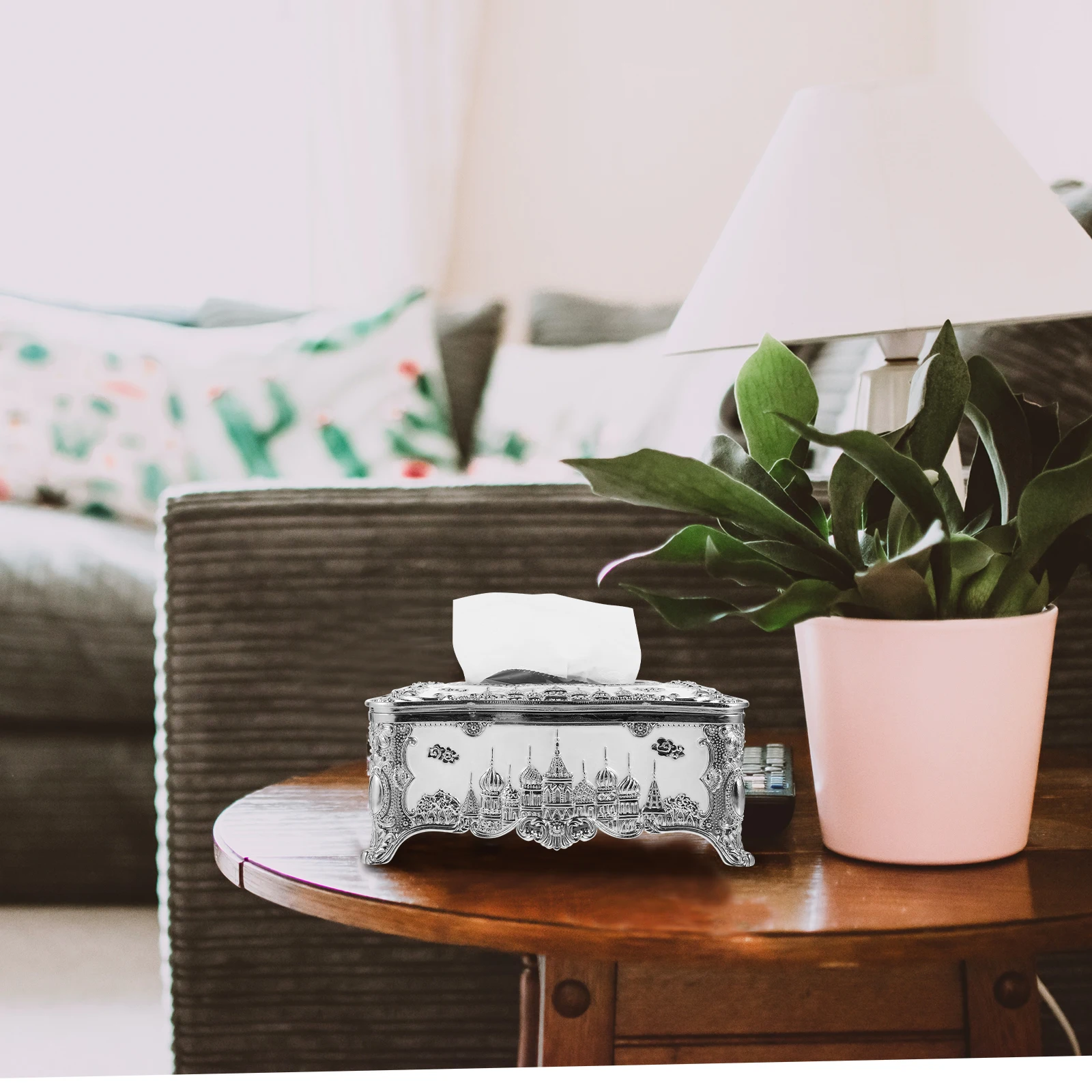 

Stylish Gilded Castle Tissue Box Cover European Style Vintage Decorative Napkin Storage Box Organizer for Living Room