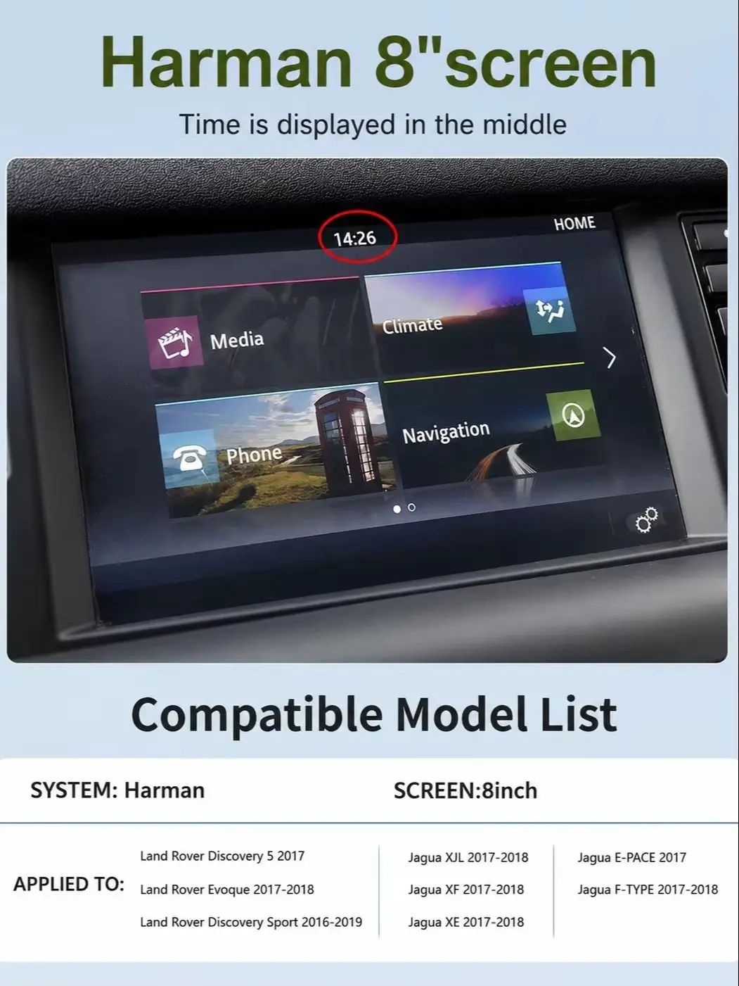 Kabelloses Carplay, passend für 8 Zoll Harman Jaguar XF XJL XE E-PACE F-TYPE Land Rover Discovery 5 Evoque 2016-2018 Android Auto AirPlay Mirror Link
