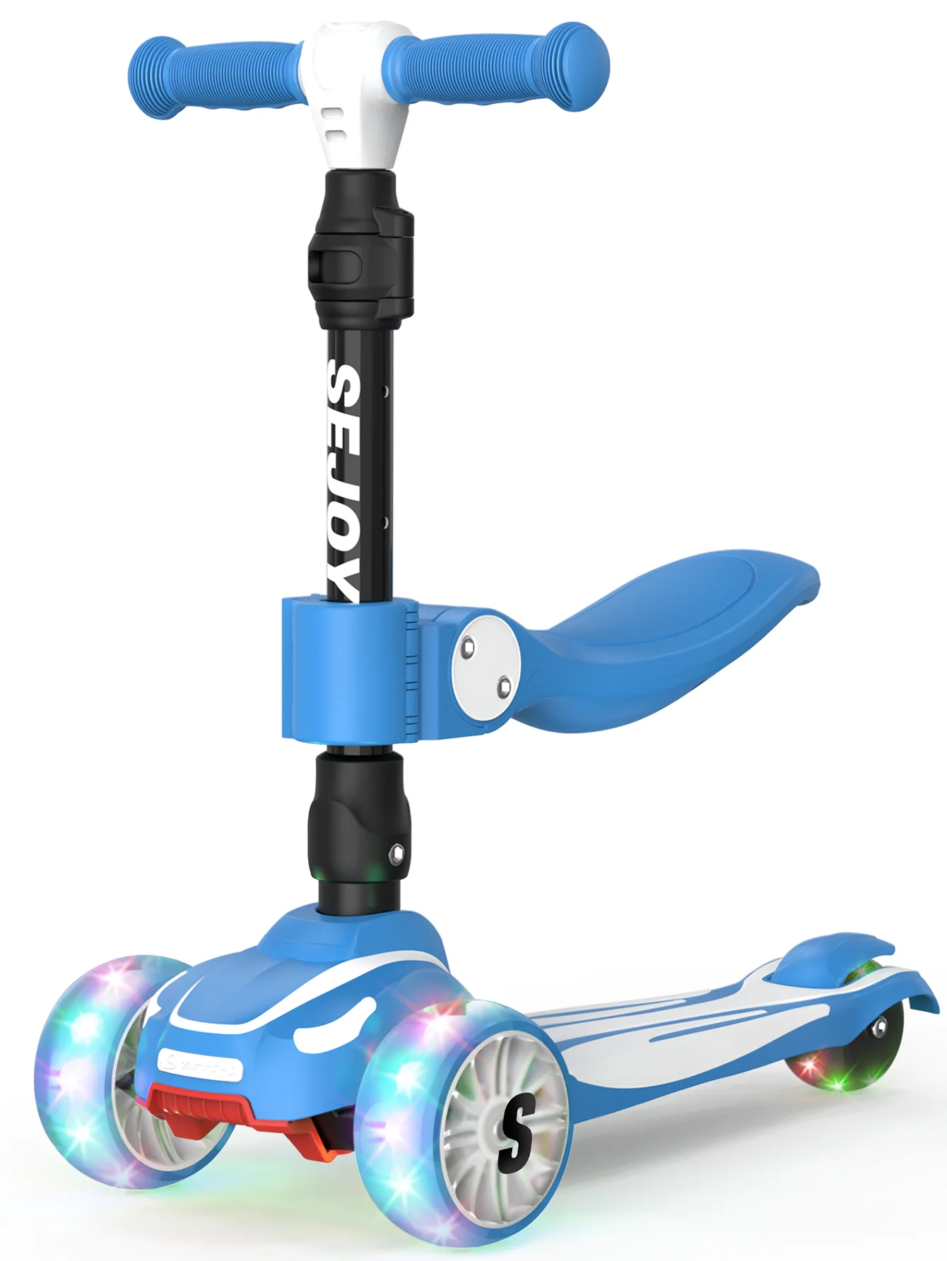 Sejoy 3-in-1 Kids Kick Scooter Driewielig met LED Knippert Lichtgewicht Kindervoetscooters In hoogte verstelbare scooter Sit/S