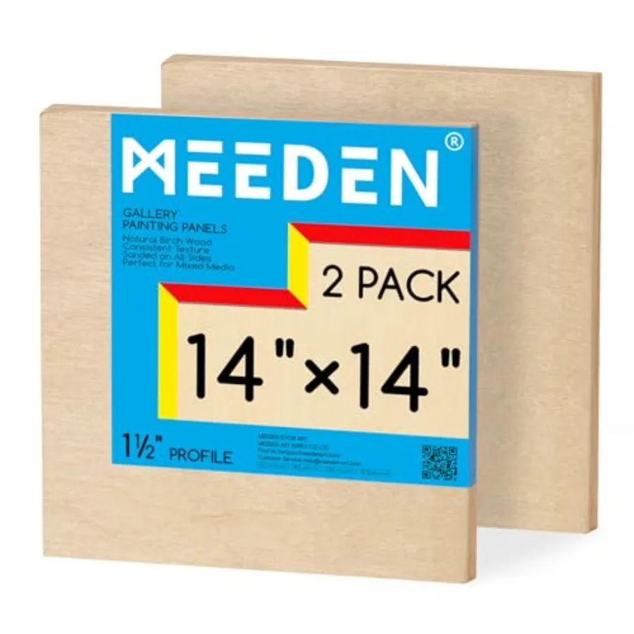 

MEEDEN Unfinished Wood Canvas Board: 1-1/2" Deep 14x14" Wooden Canvas Panel Pack of 2 - Blank Cradled Wood Art Board for Painti