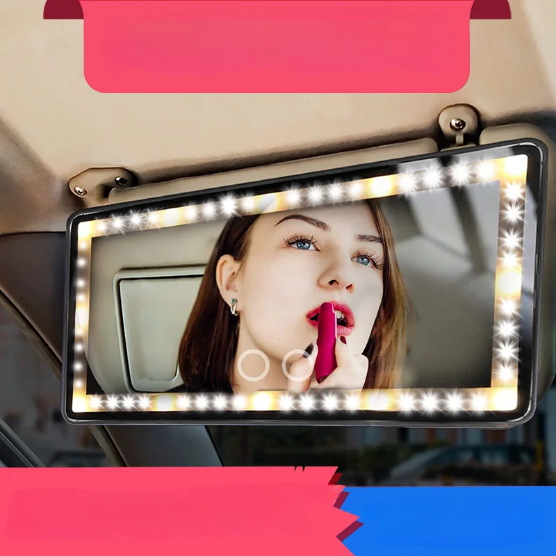 Rechargeable Car Sun Visor Mirror Clip on Vanity Mirror Makeup Sun Shading Cosmetic Mirror with Touch Screen LED Lights