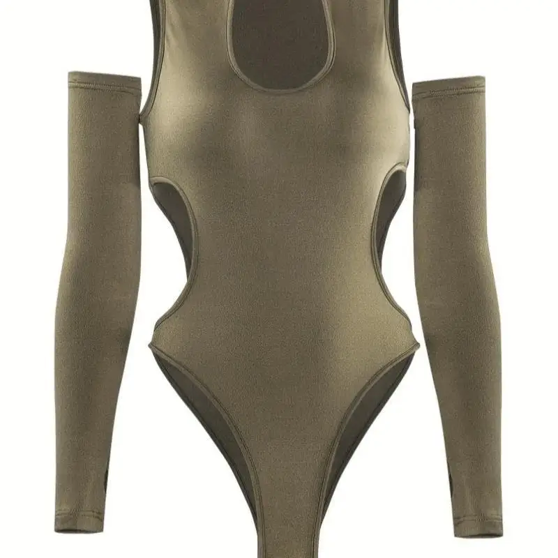 เสื้อเปิดไหล่เซ็กซี่ โชว์เนินอก ดีไซน์เว้า แขนยาว คอเสื้อหนังเทียม ผู้หญิง สไตล์ครอสบอร์เดอร์ สินค้ามาใหม่ ผ้าโพลีเอสเตอร์