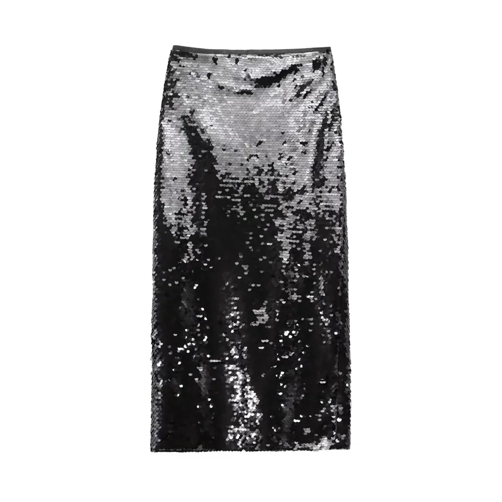 2025 RARA Women's Sequin Midi - Skirts in Fiery Red Deep Brown Jet - black and Shiny Silver for an Eye - catching Look