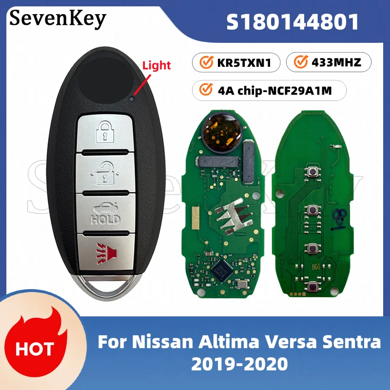 Seven S180144801 KR5TXN1 285E3-6CA1A 4Btn Keyless Smart Key Fob 433MHz 4A NCF29A1M Chip For Nissan Altima Sentra Versa 2019-2020