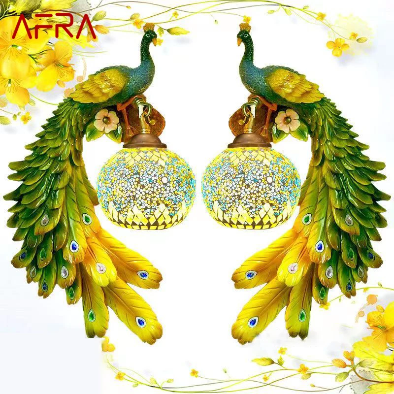 AFRA Contemporary Peacock Wall Lamp Personalized And Creative Living Room Bedroom Hallway Decoration Light