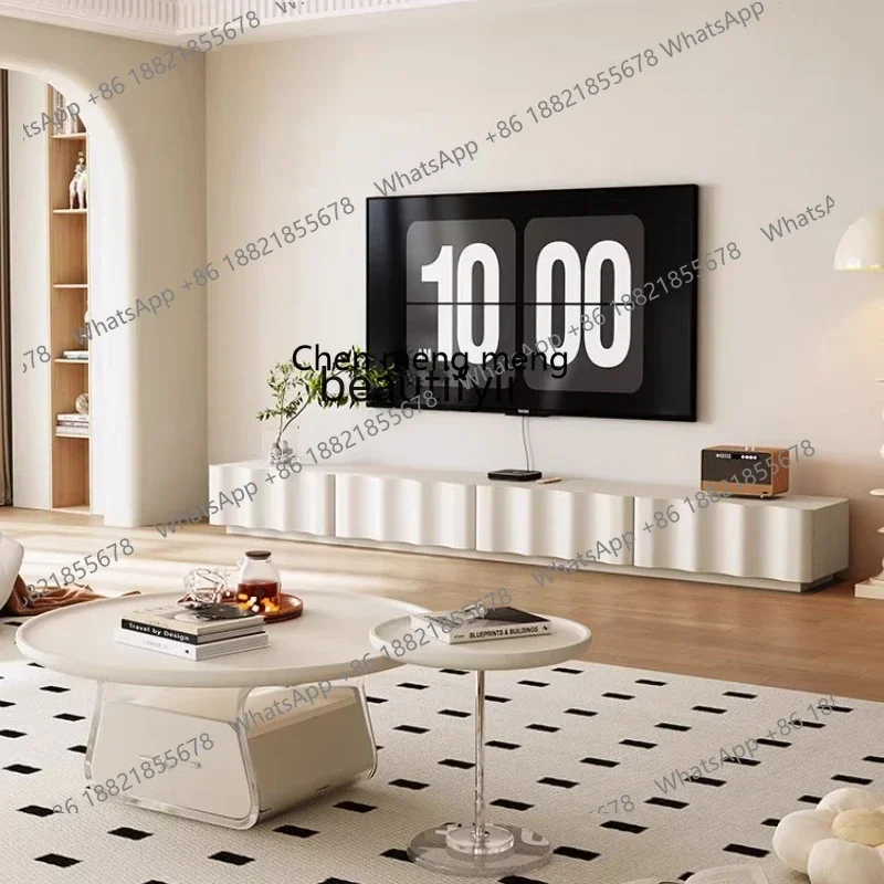 

E153 Cream wind TV cabinet French solid wood floor cabinet Living room household coffee table combination Floor TV cabinet