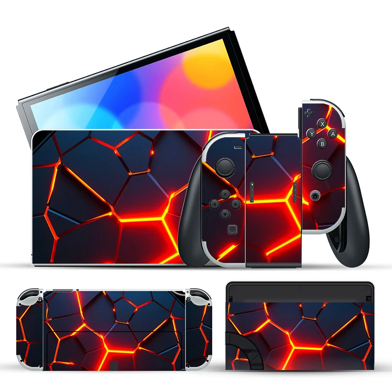 Full Body Protective Cover Skin Decal Compatible Nintendo Switch Oled Game Console Controller Decor 1set Cool Black Sticker