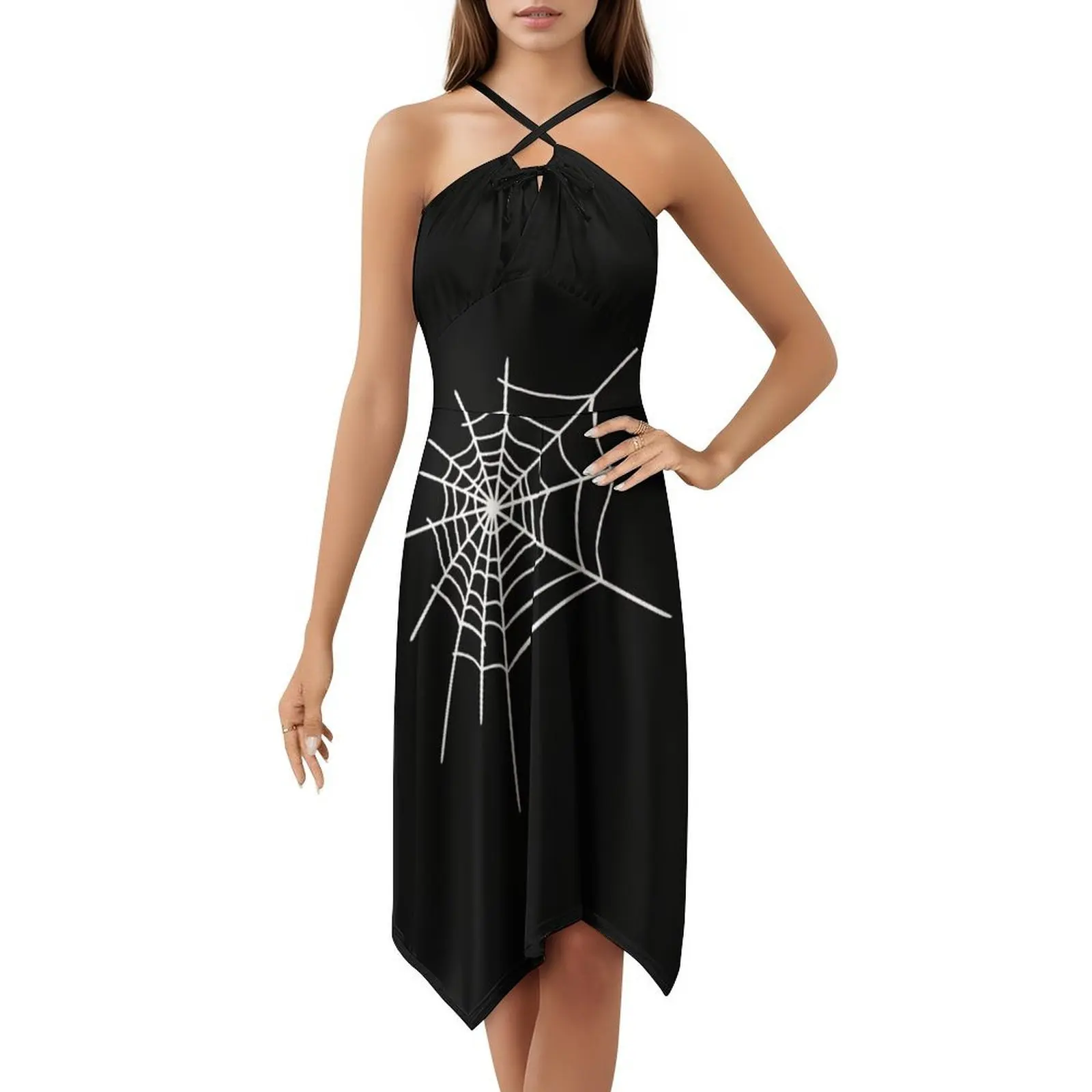 Паутина. Мини-платье в консервативном стиле для женщин, свободное повседневное повседневное платье трапециевидной формы, женское платье с паутиной