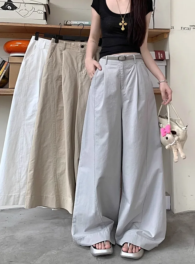 

White Casual Straight Leg Pants For Women, Versatile In Summer, Loose And Hanging, Floor Length Wide Leg Pants