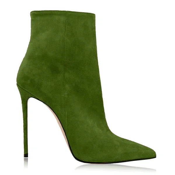 Soft Suede Leather Ankle Boots for Women Stiletto Heel Booties Open Toe Zipped Short Women Elegant Dress Shoes Blue Green Shoes