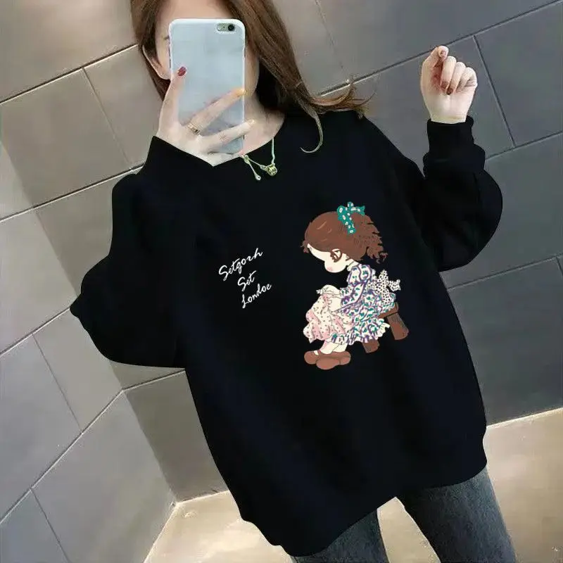 2023 New Spring and Autumn Korean Edition Loose Casual Trend Round Neck Print Versatile Fashion Women's Oversized Sweater
