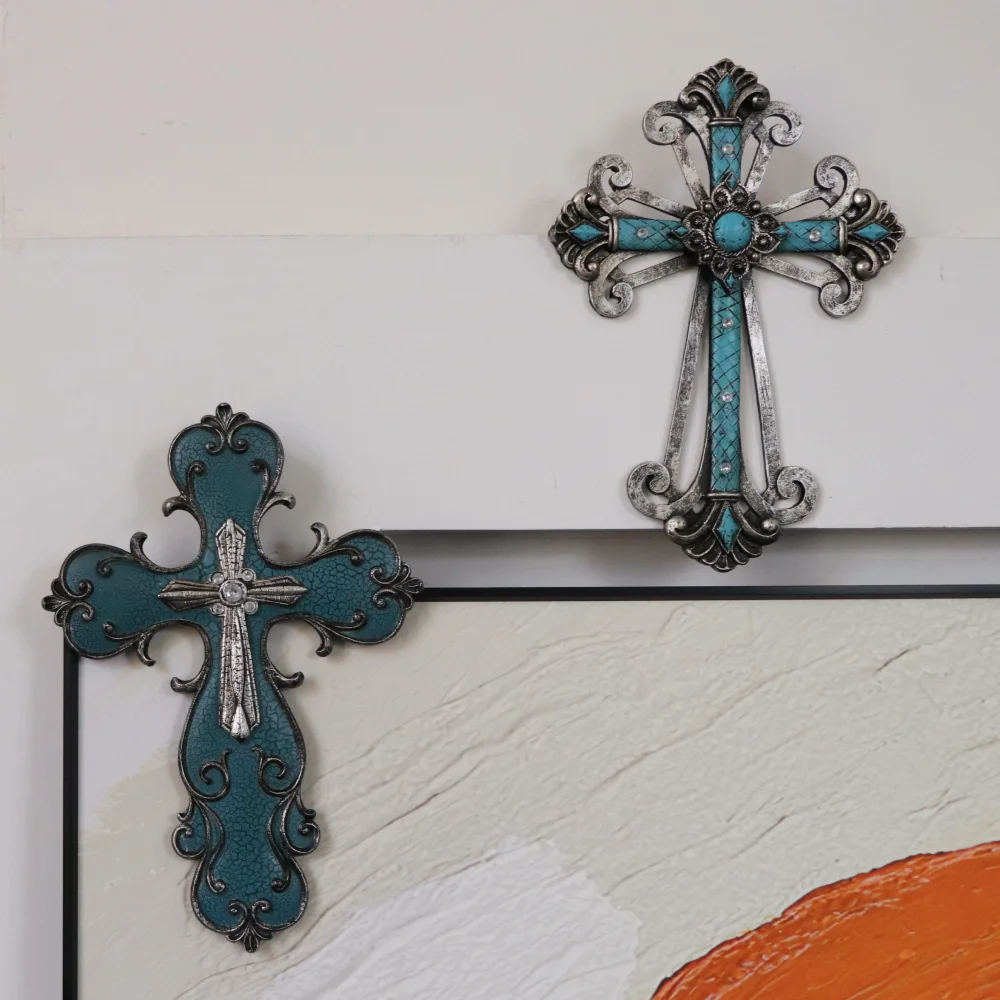 

Vintage Cross Pendant Figurines Creative Home Living Room Bedroom Wall Decoration Resin Crafts Church Wall Accessories Objects