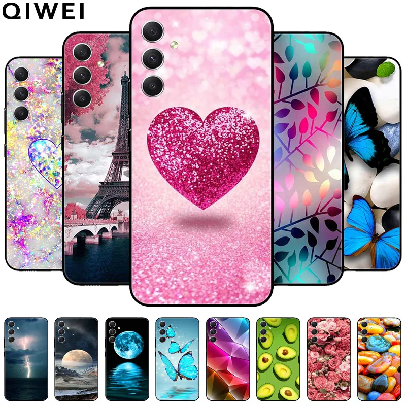 For Galaxy M55 5G Case M 55 Cartoon Flowers Pattern Silicone TPU Coque for Samsung Galaxy M55 5G Phone Cover Protection Soft Bag