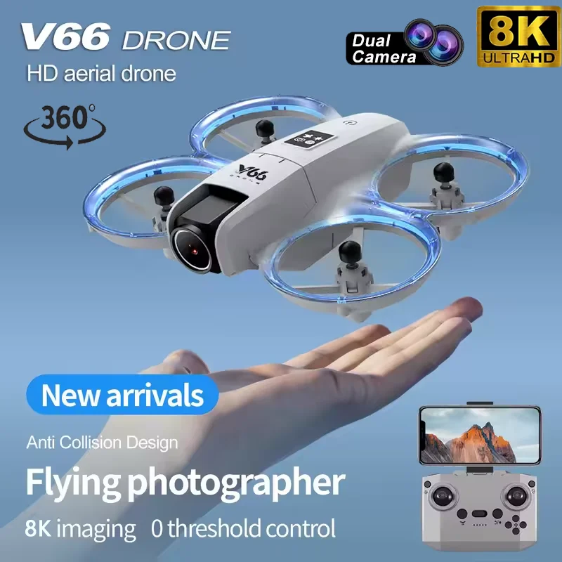 V66 Mini Remote Control Positioning Aerial Photography FPV Drone Wide Angle HD Camera Obstacle Avoidance Helicopter Machine Toy