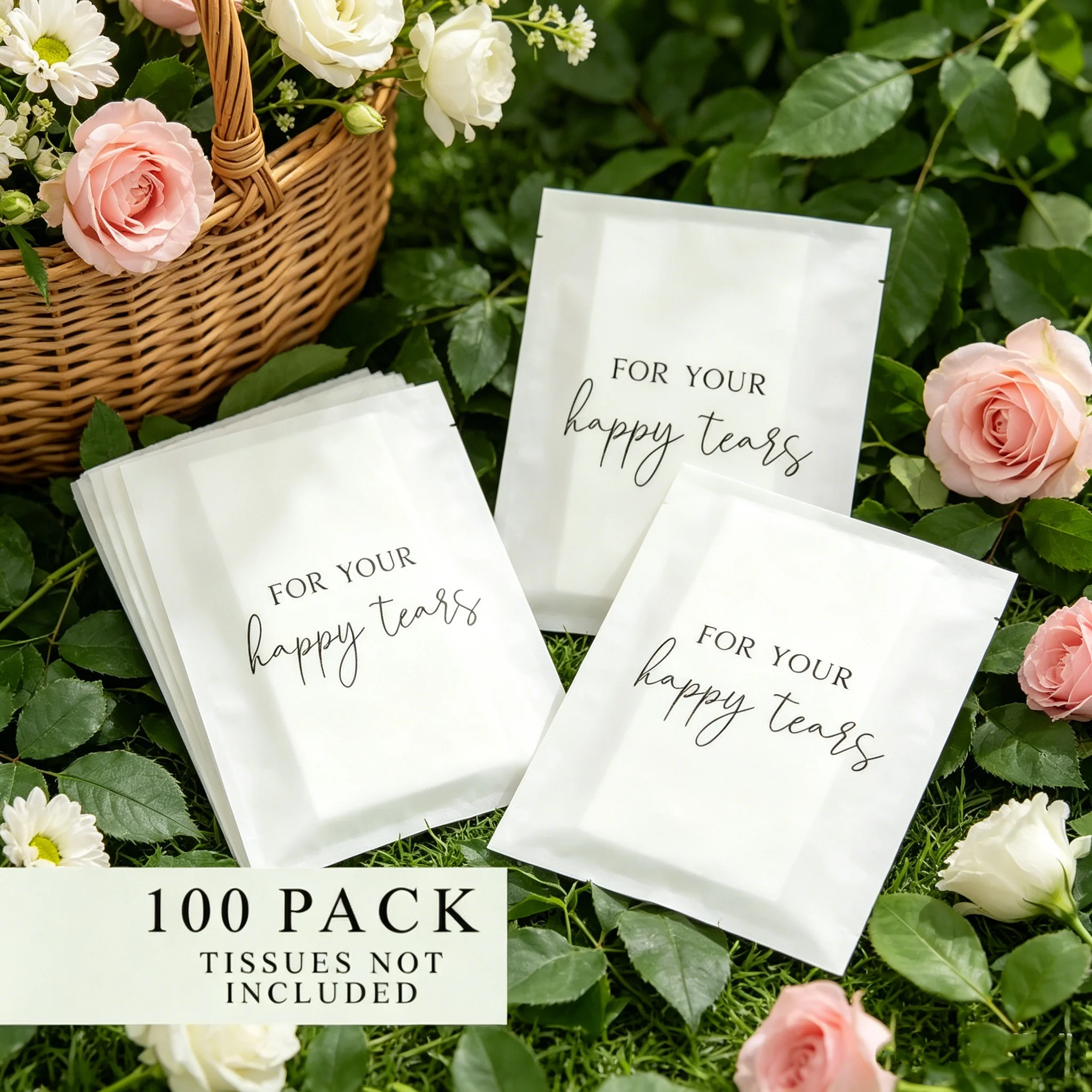 Floral Basket Decor Wedding Mini Tissues, Custom Printed Pocket Tissue Packs, Party Guest Gift Supplies