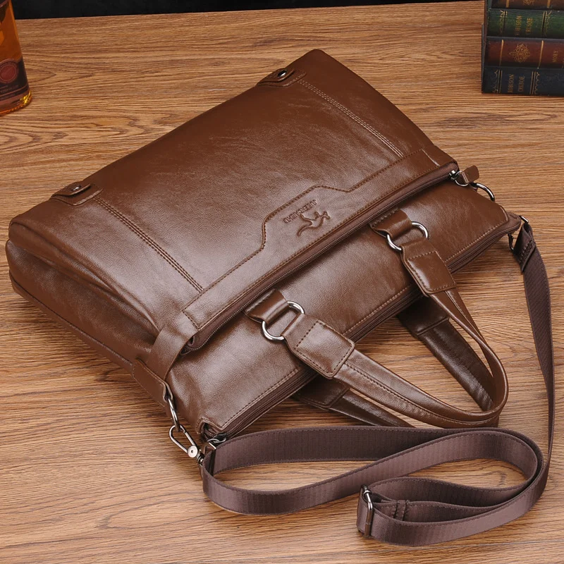 Maletín Vintage con cremallera para hombre, bolso ejecutivo de cuero PU, bolso de hombro de gran capacidad, bandolera para ordenador portátil