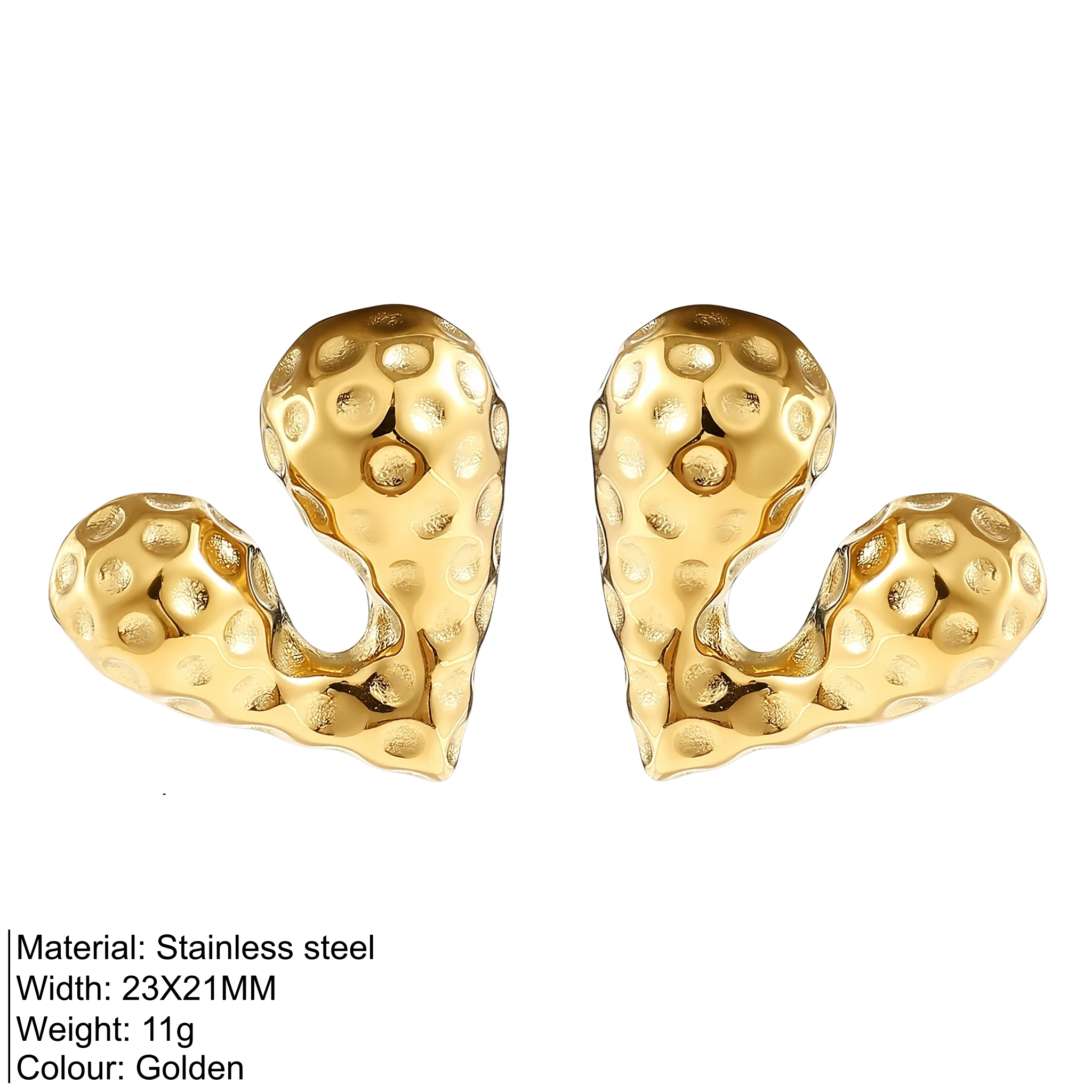 Stainless Steel Hammered Heart Stud Earrings, Textured Irregular Puffy Heart Earrings for Women, Statement Fashion Jewelry
