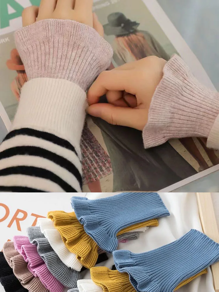 Stretch knit wrist guards, fungus edges, false cuffs, autumn and winter fashion, inner joints, cold sleeves, handmade DIY fabric