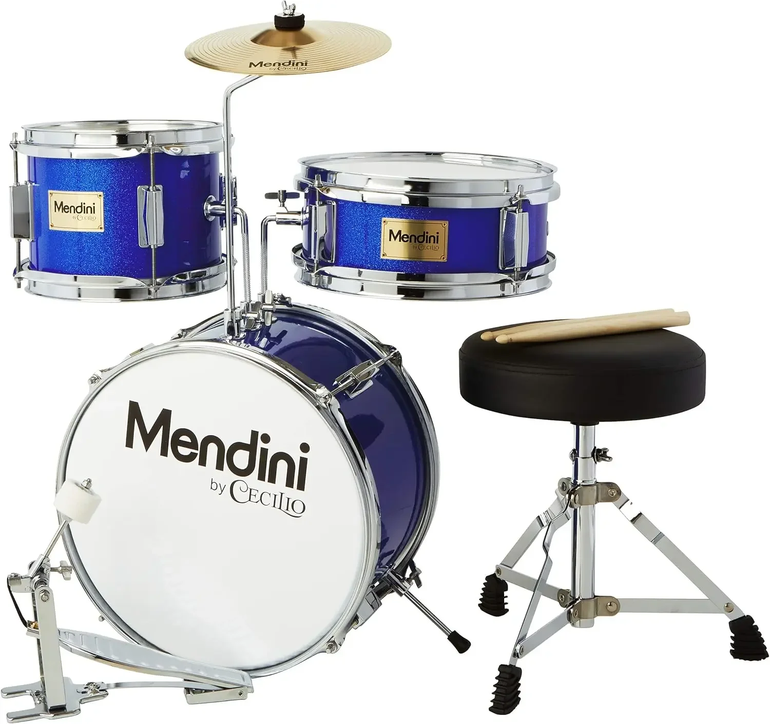 Kids Drum Set - Junior Kit w/ 4 Drums (Bass, Tom, Snare, Cymbal), Drumsticks, Drum Throne - Beginner Drum