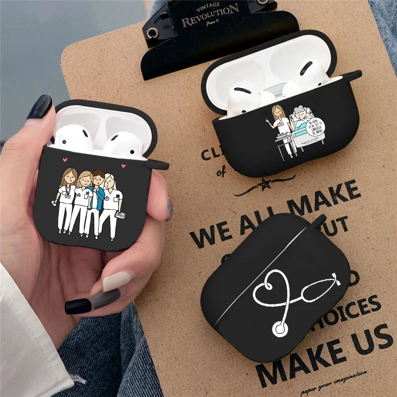 Spain Cartoon Medicine Doctor Nurse Soft silicone TPU Case For AirPods Pro 2 1 2 3 Black Wireless Bluetooth Earphone Box Cover