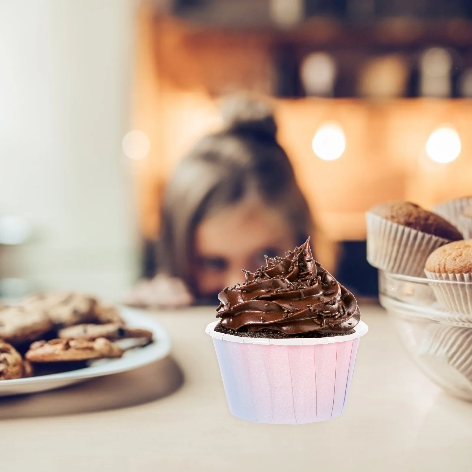 

50Pcs Gradient Ombre Paper Cups Reusable Cake Storage Holders for Baking Crafts Non-Stick Cupcake Cups Decorative Baking