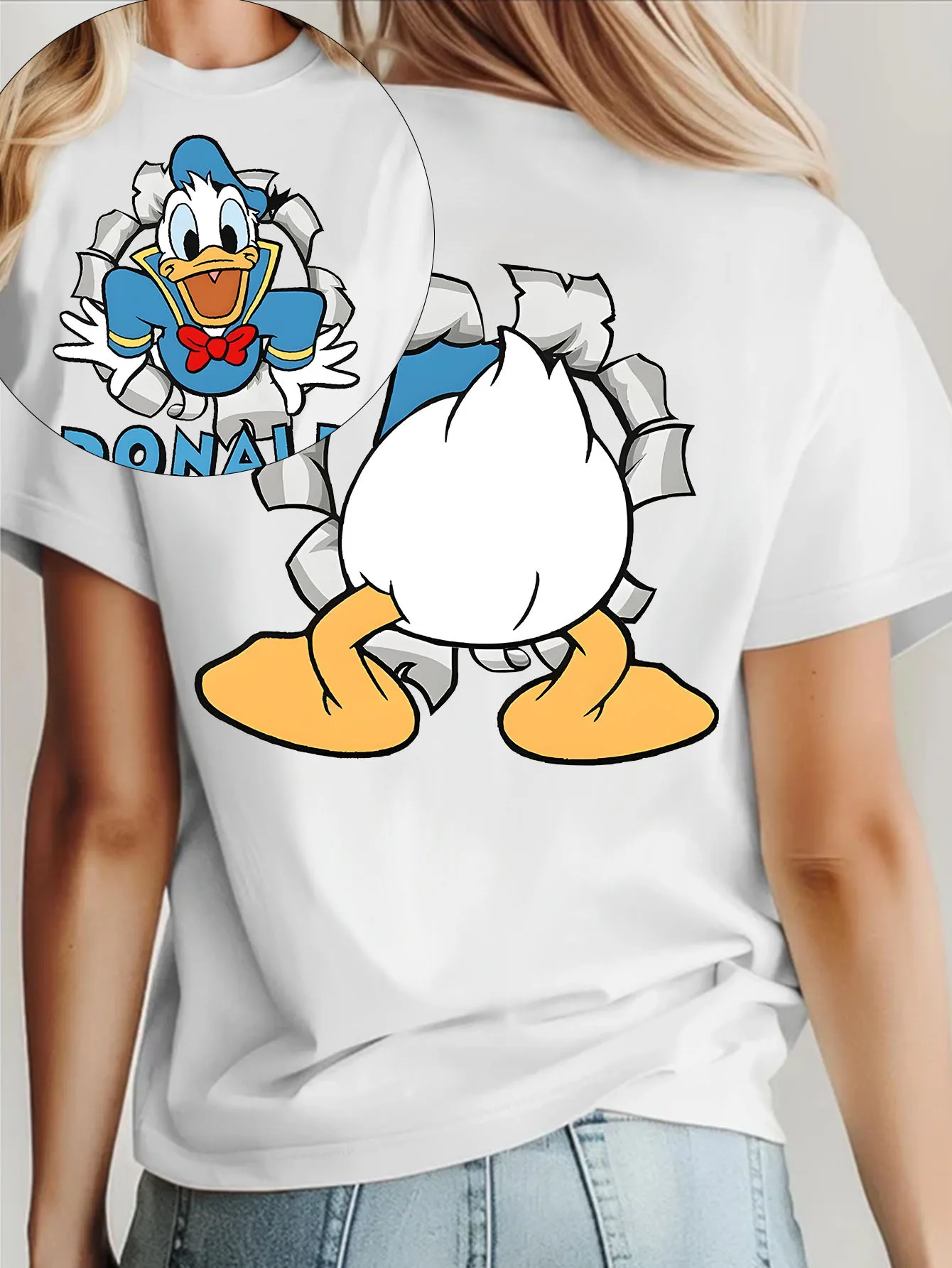 

Women's Donald Duck Double-Sided Graphic T-Shirt - Soft & Breathable 180g Premium Tee, Classic Design with Front & Back Print