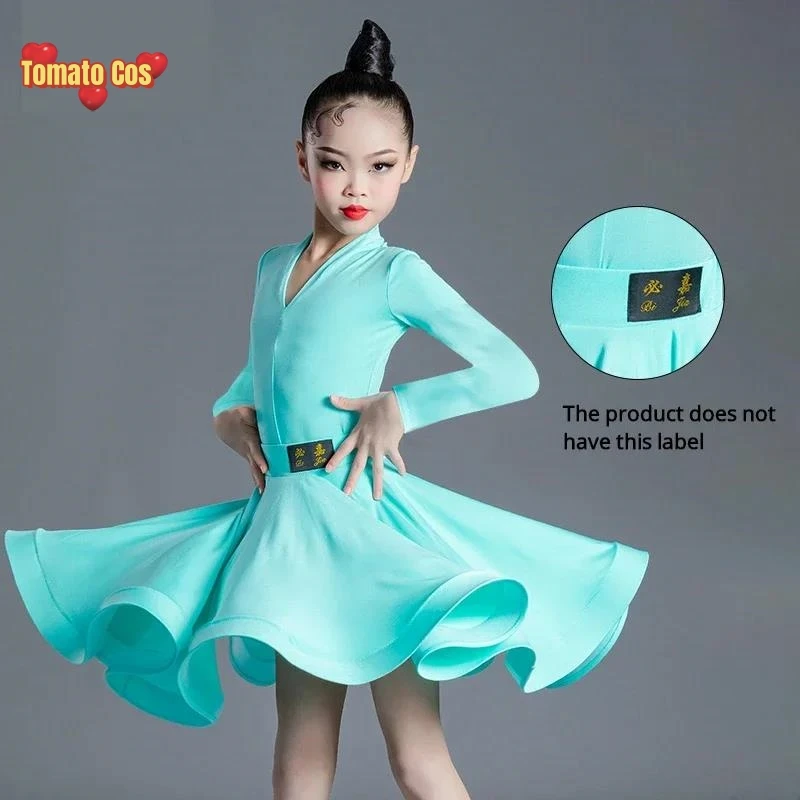 Children's Latin Dance Dress Girls' Dance Dress Girls' Long Sleeve Split Latin Dance Dress Performance Clothing Two Piece Set