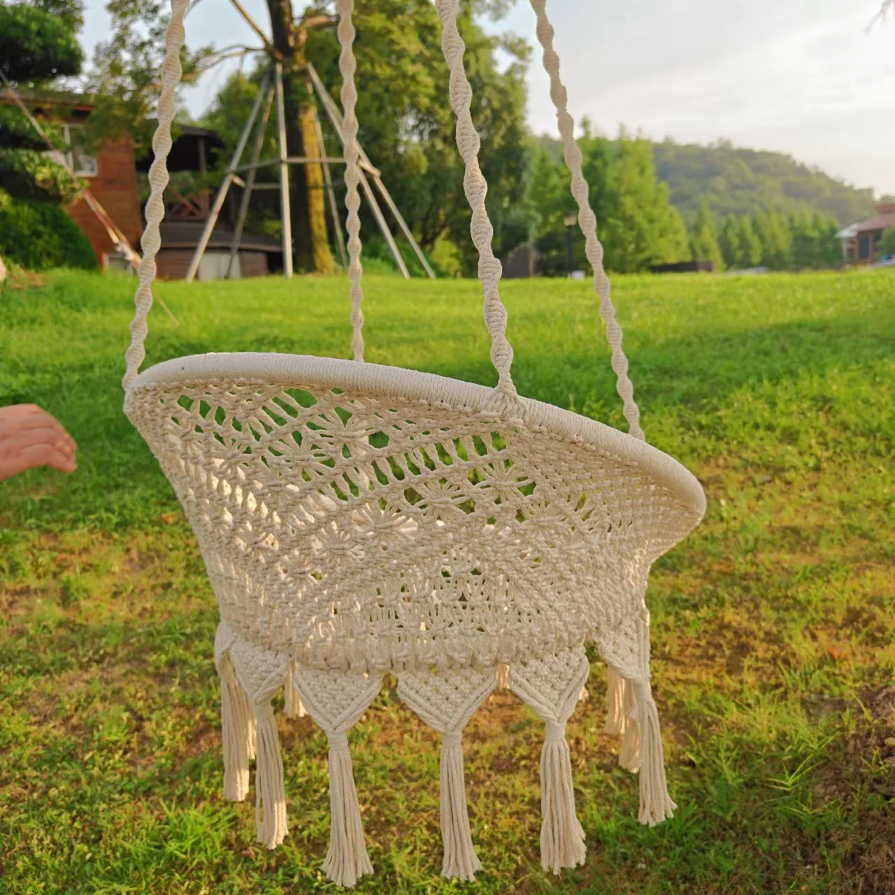 Rede de rede tecida, balanço de varanda boêmia