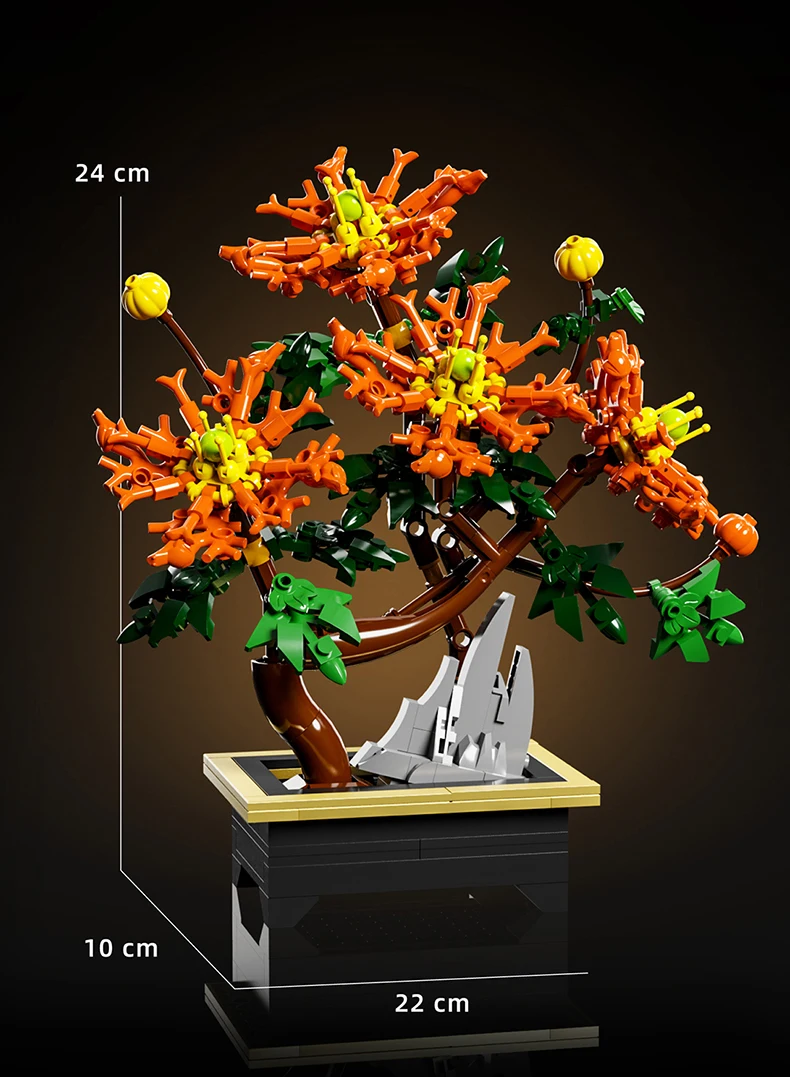 Kreativer Hibiskus-Pflaumenblüten-Blumenstrauß im Topf, Bausteine, Kranichblume, Heim-Pflanzendekoration, Zusammenbaubare Bausteine, Spielzeug, Geschenk für Erwachsene – Detail 15