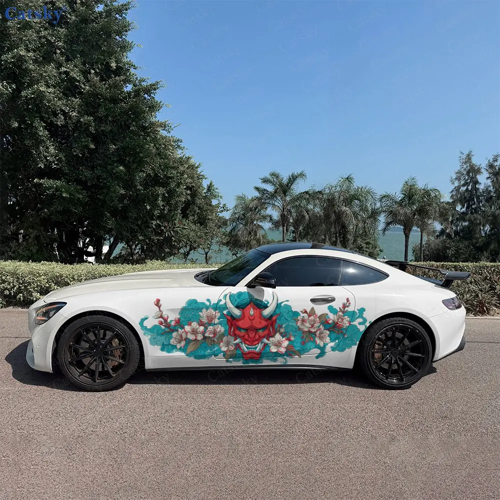 2pcs Flowers And Masks Car Sticker Full Body Decal Decoration Scratches Protect Car Sticker Waterproof Car Vinyl Wraps