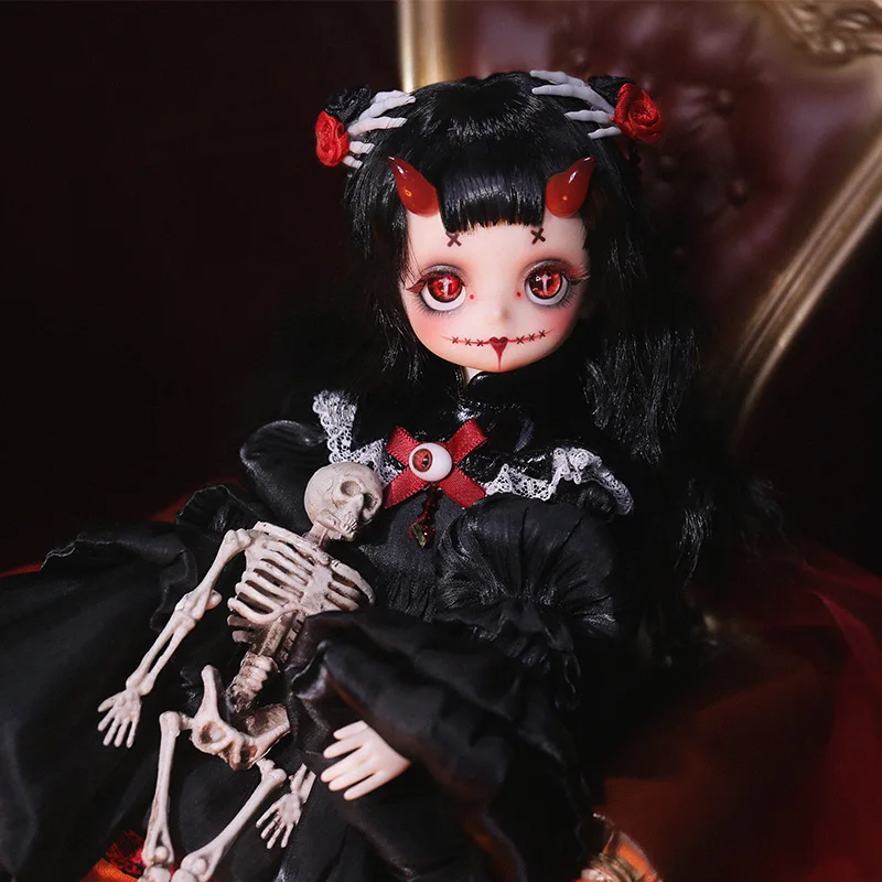 

Tiny BJD Doll 1/6 Art Toys for Girl lol Halloween Skeleton Hairpin Horn Fantasy Fullset Figure UT Body Lati Aimerai