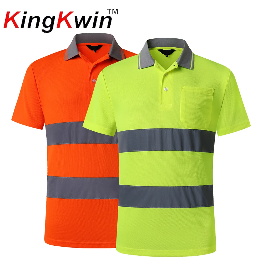 Men's Yellow Navy Safety Polo Shirts Short Sleeve Reflective Hi Vis Work Polo Shirt Workwear Clothes