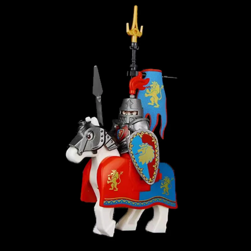Moc medieval cavaleiro castelo figuras blocos de construção arma lobo espadachim guarda arco seta escudo bandeiras cavalo guerra brinquedos presentes s002