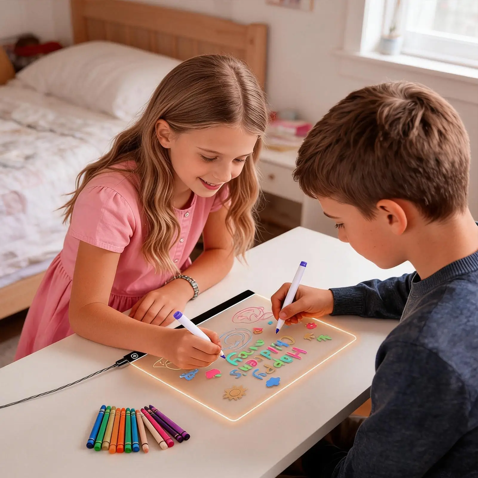 Planche à dessin LED 35x26cm, tapis de traçage, jouets en acrylique effaçable à sec, bloc de dessin pour garçons et filles, croquis, écriture, coloriage