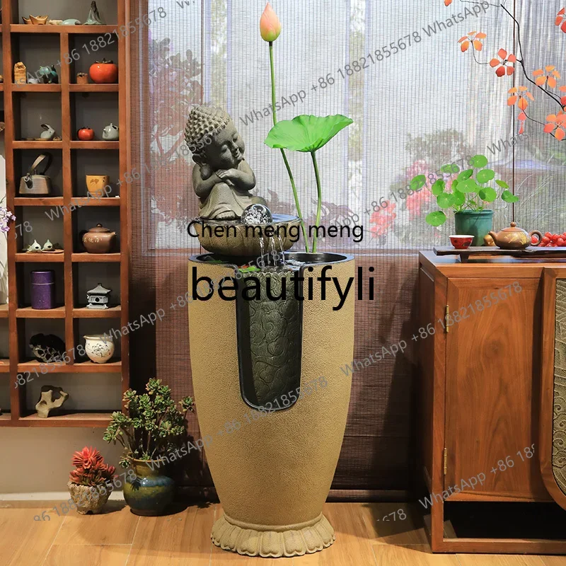 New Chinese-style flowing water ornament circulating water feature fish tank, floor-to-ceiling landscape  next to TV cabinetK182