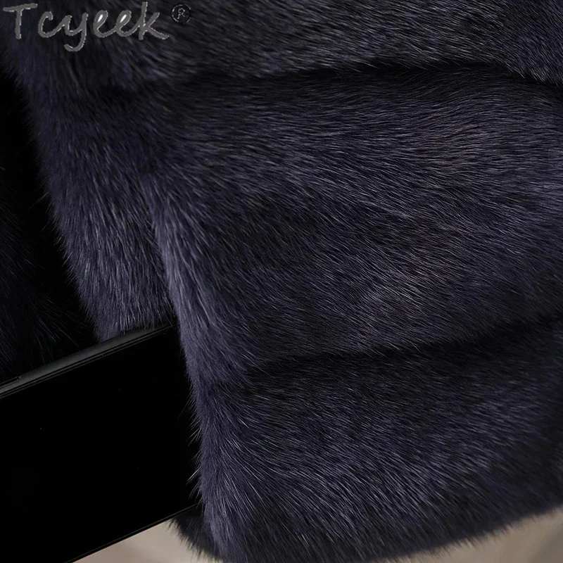 High-end Tcyeek Real Mink Coat Women Natural Jackets Clothes Black Winter Women's Fur Jacket Stand Collar Fourrure Femme