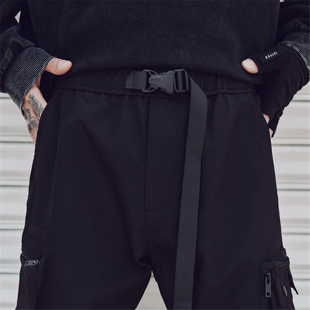 Pantalones tácticos con múltiples bolsillos para hombre, ropa de calle con cintura elástica, color negro, 2024